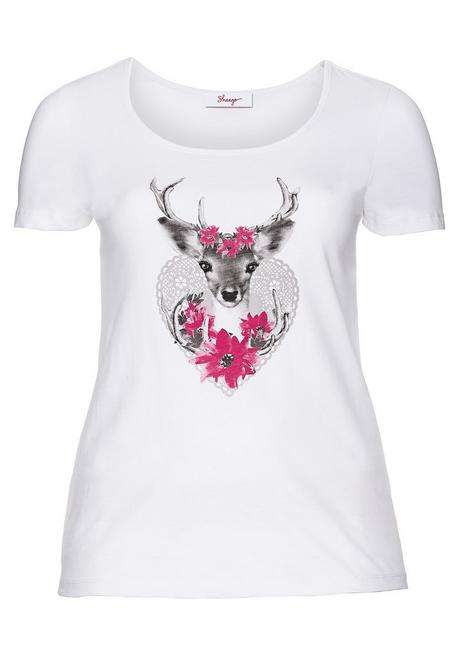 Sheego Trachtenshirt Mit Hirsch-Druck Und Kurzarm - Weiß Sheego