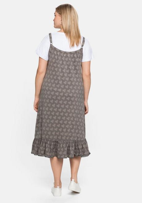 Sheego Trägerkleid Mit Shirt, In A-Linie Und Mit Alloverdruck - Rauchgrau Bedruckt Sheego