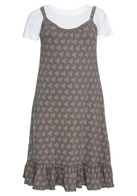 Sheego Trägerkleid Mit Shirt, In A-Linie Und Mit Alloverdruck - Rauchgrau Bedruckt Sheego