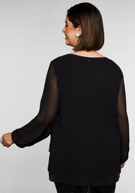 Sheego Tunika 2-in-1 Optik, Mit Pailletten Am Saum, Aus Chiffon - Schwarz Sheego