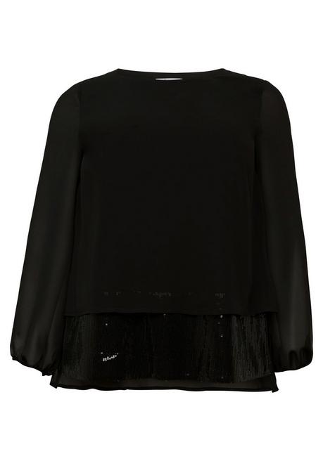 Sheego Tunika 2-in-1 Optik, Mit Pailletten Am Saum, Aus Chiffon - Schwarz Sheego