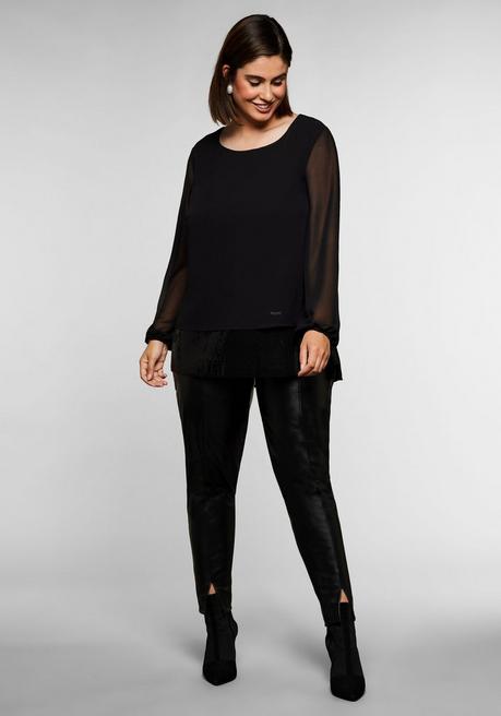 Sheego Tunika 2-in-1 Optik, Mit Pailletten Am Saum, Aus Chiffon - Schwarz Sheego