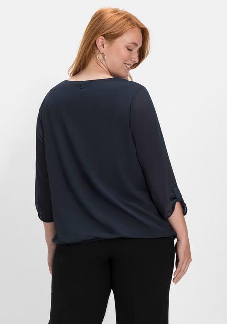 Sheego Tunika Aus Chiffon, Mit Gelegten Falten Am Ausschnitt - Nachtblau Sheego