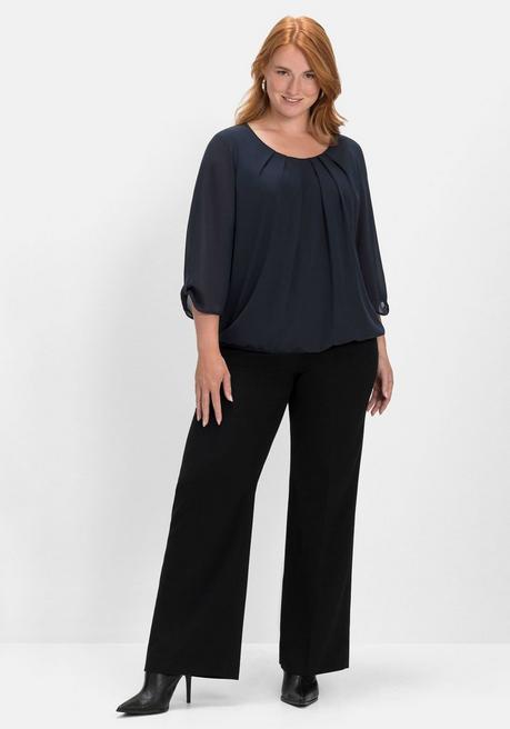 Sheego Tunika Aus Chiffon, Mit Gelegten Falten Am Ausschnitt - Nachtblau Sheego