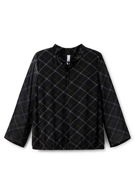 Sheego Tunika Aus Chiffon, Mit Stehkragen Und Bindeband, Kariert - Schwarz Gemustert Sheego