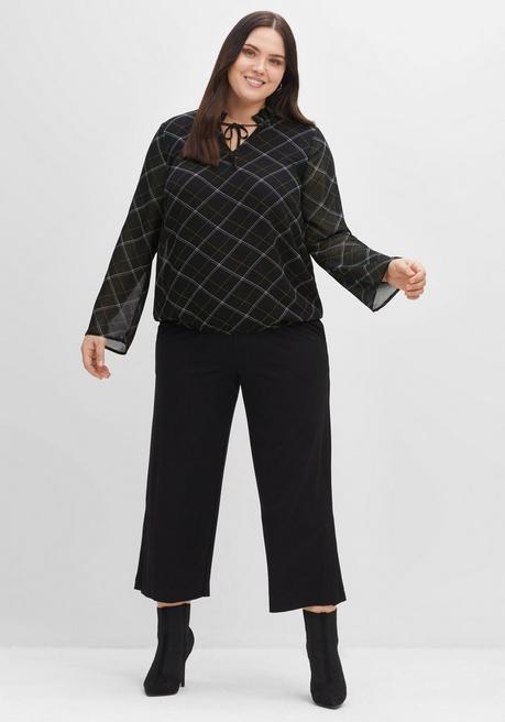 Sheego Tunika Aus Chiffon, Mit Stehkragen Und Bindeband, Kariert - Schwarz Gemustert Sheego