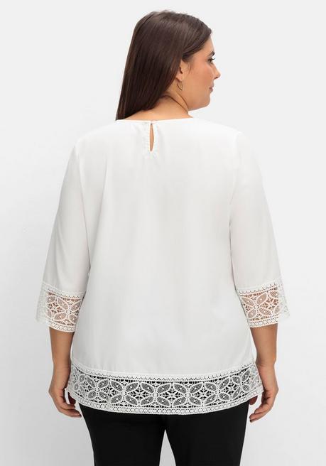 Sheego Tunika Aus Crêpe, Mit 3/4-Arm Und Spitzenbordüre - Ecru Sheego