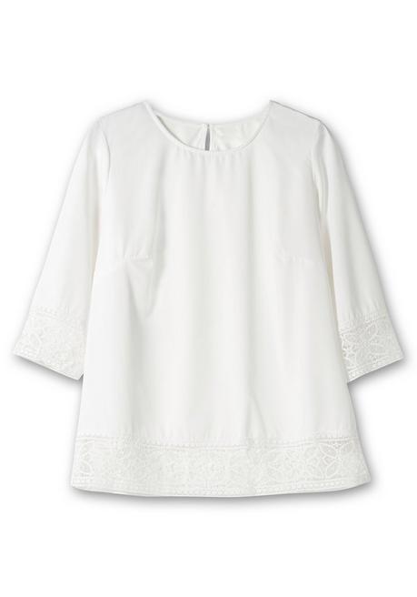 Sheego Tunika Aus Crêpe, Mit 3/4-Arm Und Spitzenbordüre - Ecru Sheego