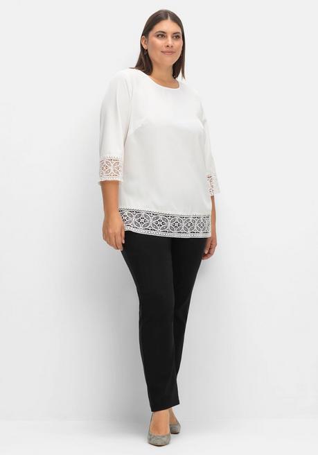 Sheego Tunika Aus Crêpe, Mit 3/4-Arm Und Spitzenbordüre - Ecru Sheego