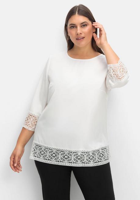 sheego Tunika aus Crêpe, mit 3/4-Arm und Spitzenbordüre - ecru sheego