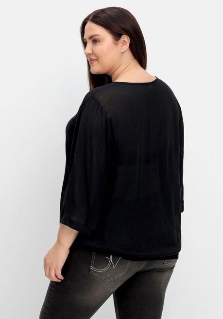 Sheego Tunika Aus Crêpe, Mit Bindeband Am Ausschnitt - Schwarz Sheego