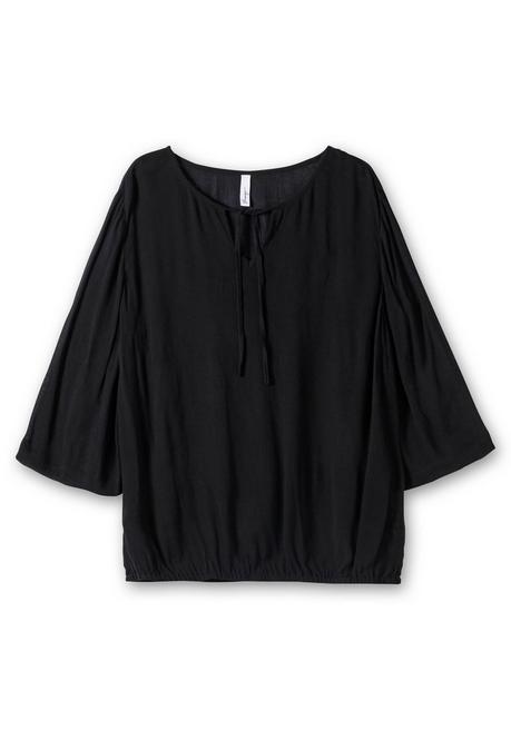 Sheego Tunika Aus Crêpe, Mit Bindeband Am Ausschnitt - Schwarz Sheego