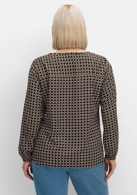 Sheego Tunika Aus Crêpe, Mit Grafik-Alloverdruck - Schwarz Gemustert Sheego