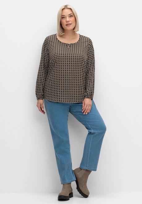 Sheego Tunika Aus Crêpe, Mit Grafik-Alloverdruck - Schwarz Gemustert Sheego