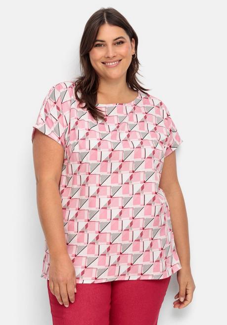 sheego Tunika aus Crêpe mit Grafik-Alloverprint - rosa bedruckt sheego