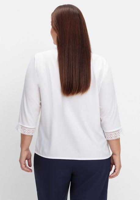 Sheego Tunika Aus Crêpe, Mit Spitzenbesatz - Weiß Sheego