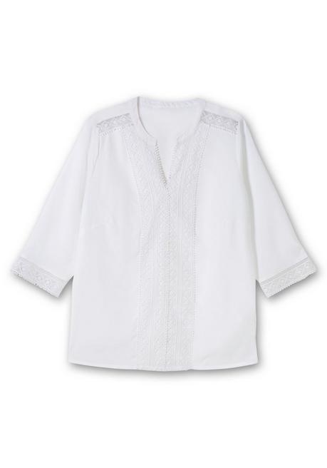 Sheego Tunika Aus Crêpe, Mit Spitzenbesatz - Weiß Sheego