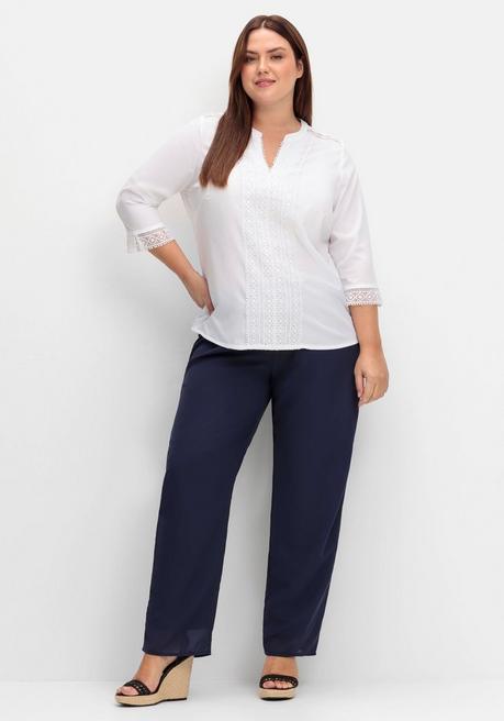 Sheego Tunika Aus Crêpe, Mit Spitzenbesatz - Weiß Sheego