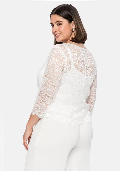 Sheego Tunika Aus Fein Glänzender Spitze, Mit Innentop - Offwhite Sheego