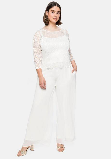 Sheego Tunika Aus Fein Glänzender Spitze, Mit Innentop - Offwhite Sheego