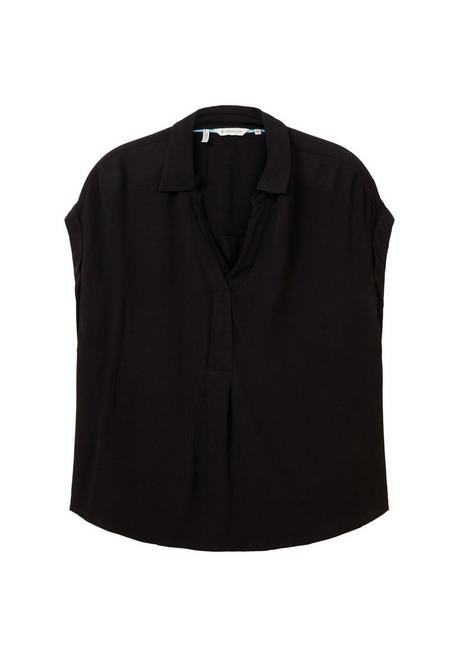 TOM TAILOR Plus Tunika aus Viskose, mit Blusenkragen und kurzem Arm - schwarz sheego