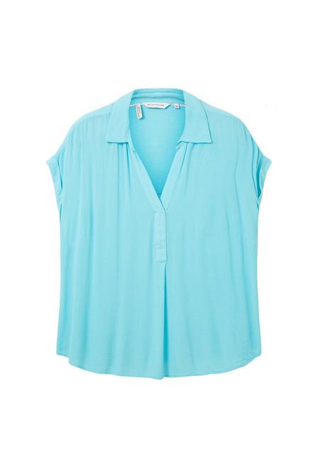 TOM TAILOR Plus Tunika aus Viskose, mit Blusenkragen und kurzem Arm - türkis sheego