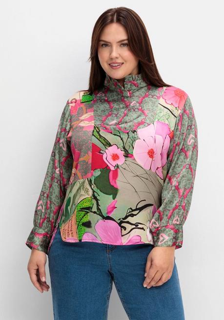 sheego loves miss goodlife Tunika aus Viskose-Satin, im Multicolor-Muster - jadegrün bedruckt sheego