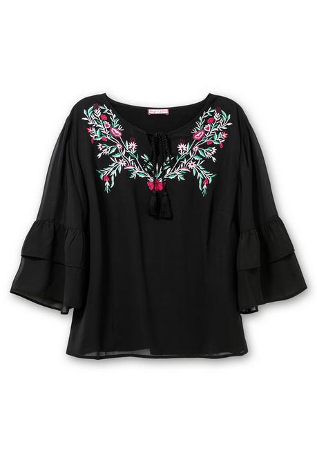 Sheego By Joe Browns Tunika Im Boho-Look, Mit Floraler Stickerei - Schwarz Sheego