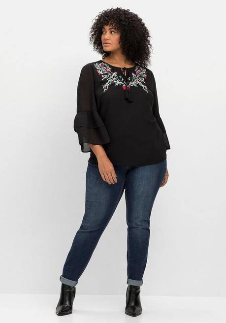 Sheego By Joe Browns Tunika Im Boho-Look, Mit Floraler Stickerei - Schwarz Sheego