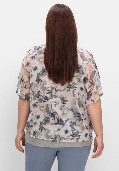 Sheego Tunika Im Lagenlook, Mit Paillettensaum - Grau Gemustert Sheego