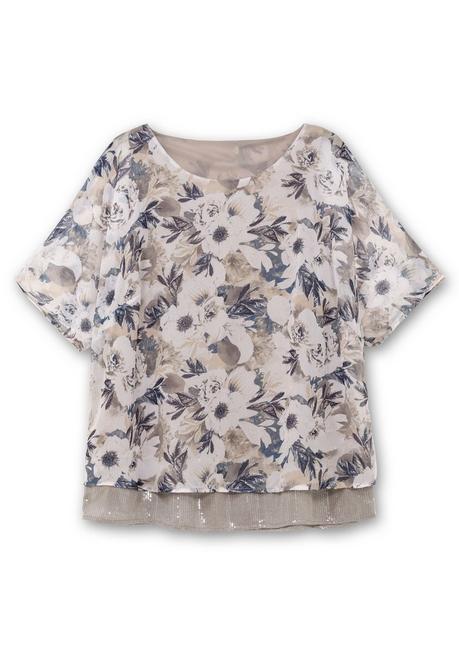 Sheego Tunika Im Lagenlook, Mit Paillettensaum - Grau Gemustert Sheego