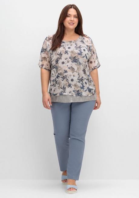 Sheego Tunika Im Lagenlook, Mit Paillettensaum - Grau Gemustert Sheego