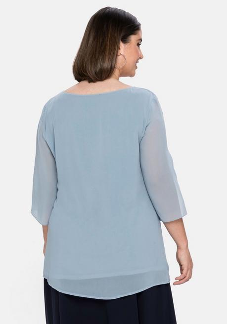Sheego Tunika Im Layerlook Mit Chiffon - Eisblau Sheego
