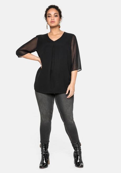 Sheego Tunika Im Layerlook, Mit Chiffon - Schwarz Sheego