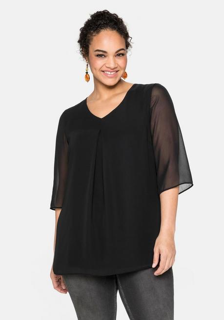 Sheego Tunika Im Layerlook, Mit Chiffon - Schwarz Sheego