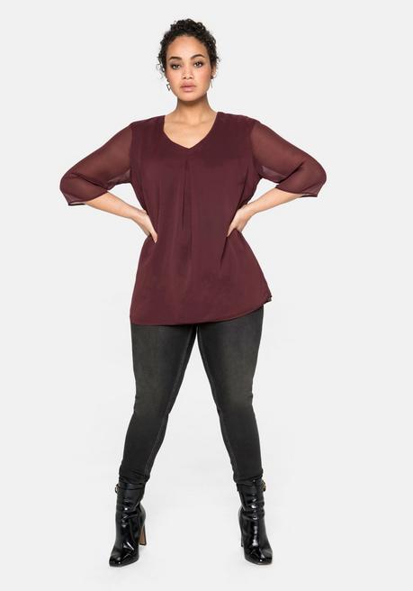 Sheego Tunika Im Layerlook, Mit Chiffon - Weinrot Sheego