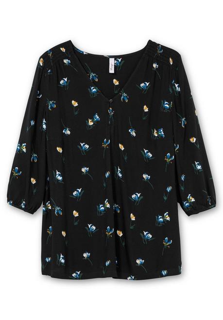 Sheego Tunika In A-Linie Mit Blumenprint Und Smokdetails - Schwarz Gemustert Sheego