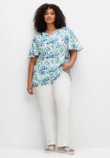 Sheego Tunika In A-Linie, Mit Flügelärmeln Und Blätterprint - Weiß Gemustert Sheego