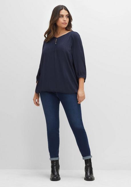 Sheego Tunika In Crinkle-Optik, Mit Saum-Gummizug - Nachtblau Sheego