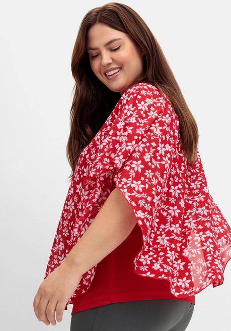 Sheego Tunika In Layeroptik, Mit Blumenprint - Rot Gemustert Sheego
