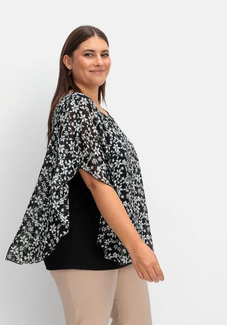 Sheego Tunika In Layeroptik, Mit Blumenprint - Schwarz Gemustert Sheego