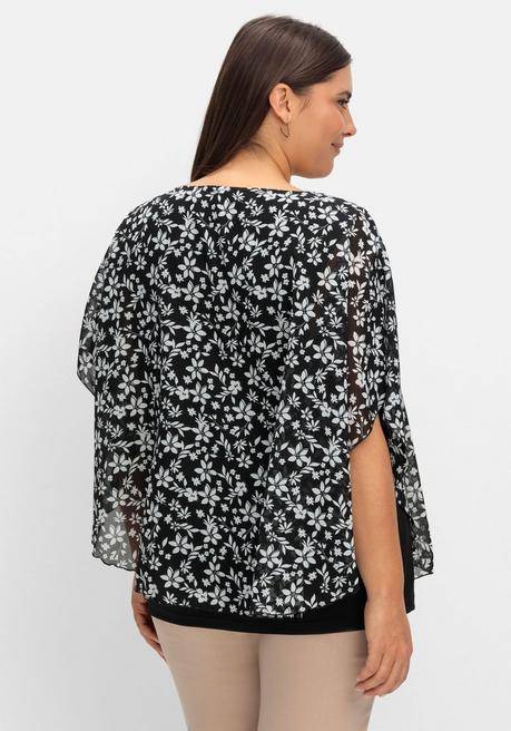 Sheego Tunika In Layeroptik, Mit Blumenprint - Schwarz Gemustert Sheego