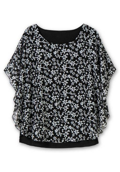 Sheego Tunika In Layeroptik, Mit Blumenprint - Schwarz Gemustert Sheego