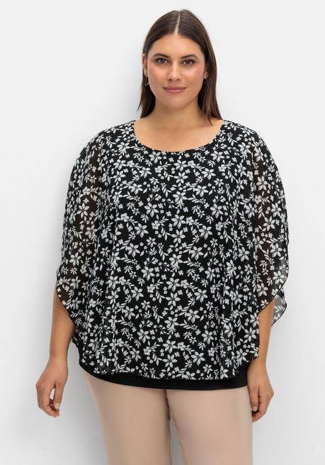 Sheego Tunika In Layeroptik, Mit Blumenprint - Schwarz Gemustert Sheego