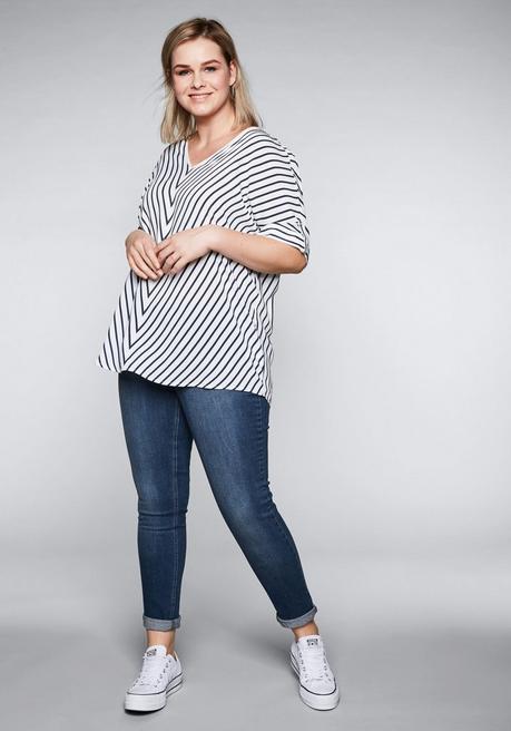 Sheego Tunika In Oversized-Form Mit Streifen - Offwhite-marine Sheego