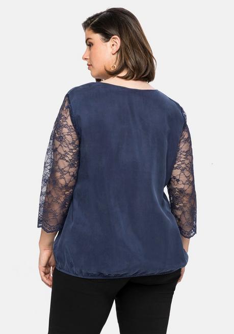 Sheego Tunika Mit 3/4-Arm Aus Two-Tone-Spitze - Marine Sheego