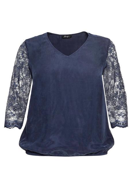 Sheego Tunika Mit 3/4-Arm Aus Two-Tone-Spitze - Marine Sheego