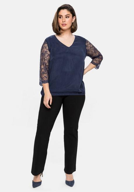 Sheego Tunika Mit 3/4-Arm Aus Two-Tone-Spitze - Marine Sheego