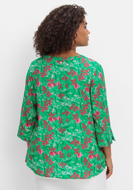 Sheego Tunika Mit 3/4-Arm Und Alloverprint - Blattgrün Gemustert Sheego