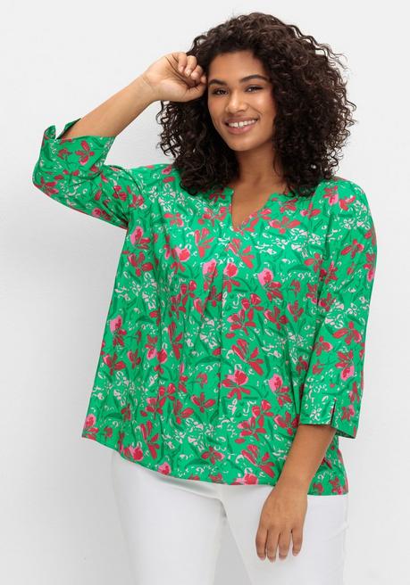 sheego Tunika mit 3/4-Arm und Alloverprint - blattgrün gemustert sheego